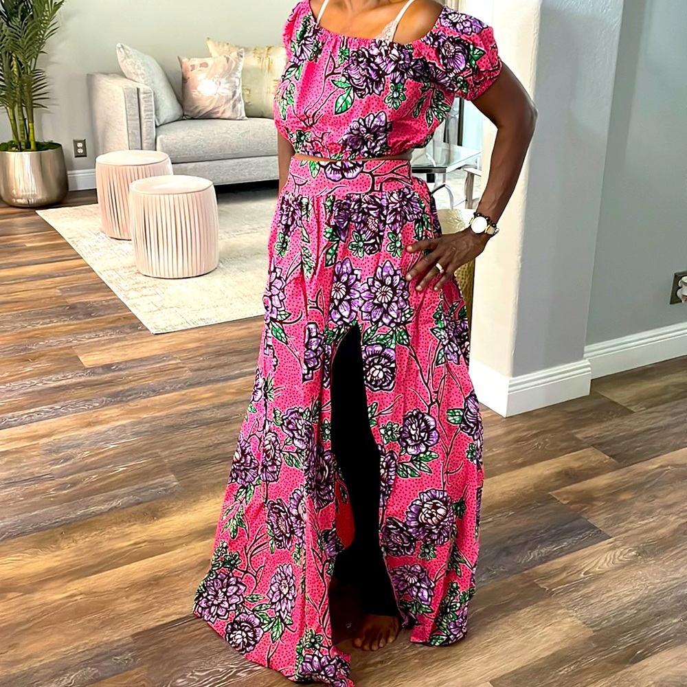 Grass fields co ord set with African print/ fabric